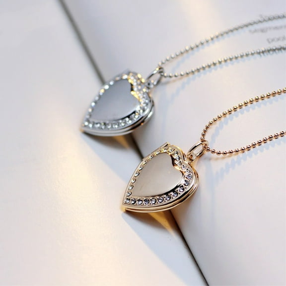 Jiaroswwei Women Rhinestone Heart Photo Frame Locket Necklace Clavicle Chain Jewelry Gift