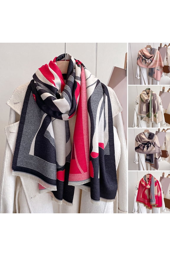 Women Winter Scarf Thermal Windproof Wide Long Colorblock Thickened Soft Luxury Lightweight Neck Sunscreen Lady Travel Shawl