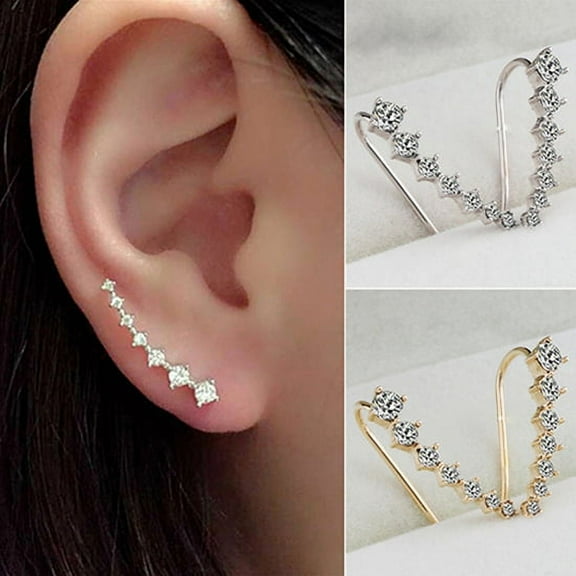 Jiaroswwei Women's Fashion Line Rhinestones Zircon Earrings Ear Hook Clip Stud Jewelry