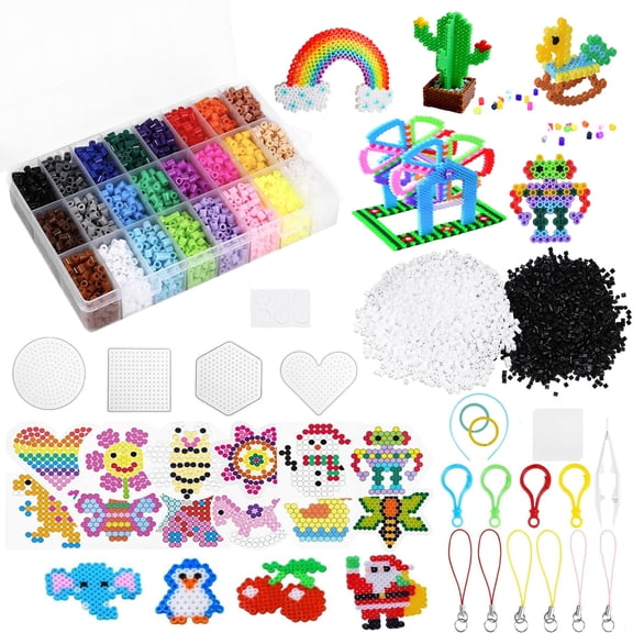 Jiaroutk 6359 Pcs Fuse Beads Kit24 Colors 5mm Melting Beads Set Including Pegboards, Ironing Paper,Tweezers, Colorful Hooks for Girls Boys Age 3-12 Years Old Easter Christmas Birthday Present