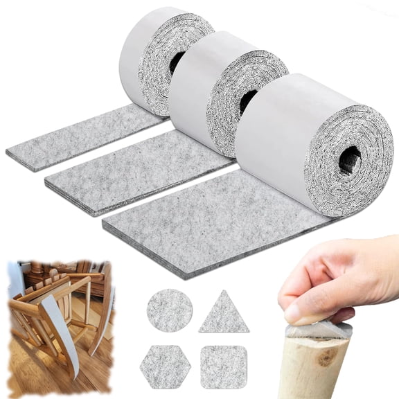 Jiaroutk Felt Furniture Pads,3 Rolls Self Adhesive Felt Tape Roll for Protecting Floors, Cut to Size for Chair Glides, Table Legs, Bed Feet (Gray)