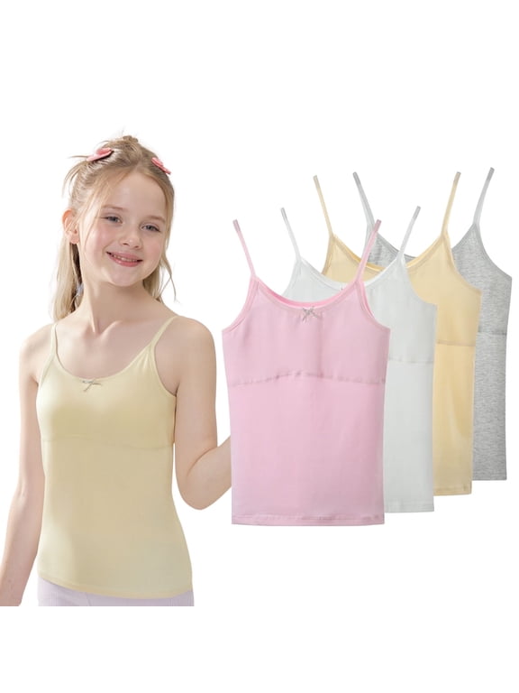 Girls Camisole,4 PCS Girls Undershirts Cotton Training Bras for Girls 7-16 Years