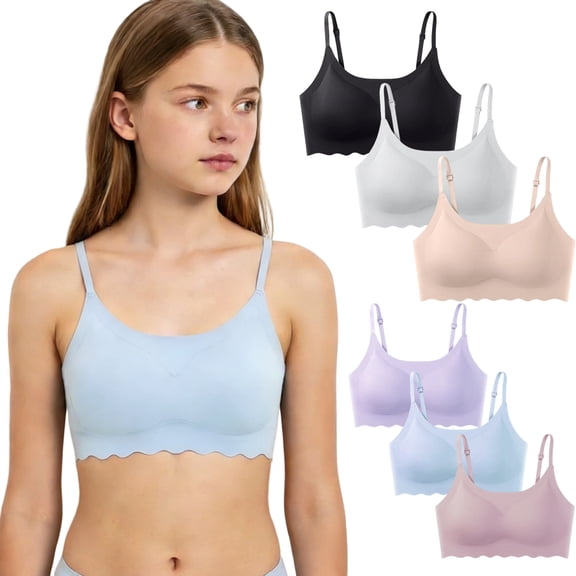 Jiaroutk Girls Seamless Training Bras W/ Removable Padding & Adjustable Straps,First Soft Bra for for Teens 8-16( 6pack)