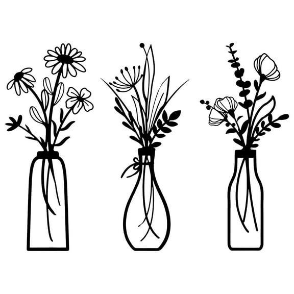 3 Pieces Metal Flowers Wall Arts -Rustic Farmhouse Decor Black Minimalist Flowers Hanging Decor  for Indoor Kitchen Bathroom Bedroom living room - Housewarming Gifts (Black)