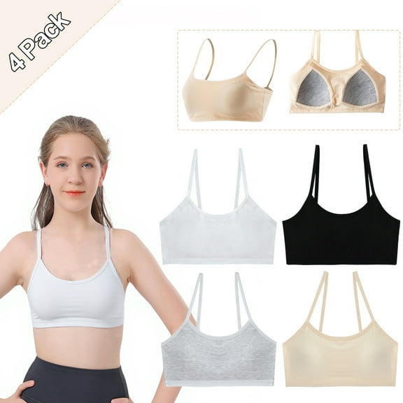 Jiaroutk Teen Girls' Training Bra , Cotton Cami Wireless Bra，Seamless Pull-on Design for Girls & Teens 9-16(4 Pack)