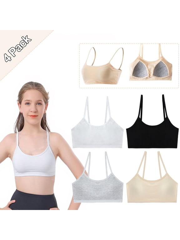 Teen Girls' Training Bra , Cotton Cami Wireless Bra,Seamless Pull-on Design for Girls & Teens 9-16(4 Pack)