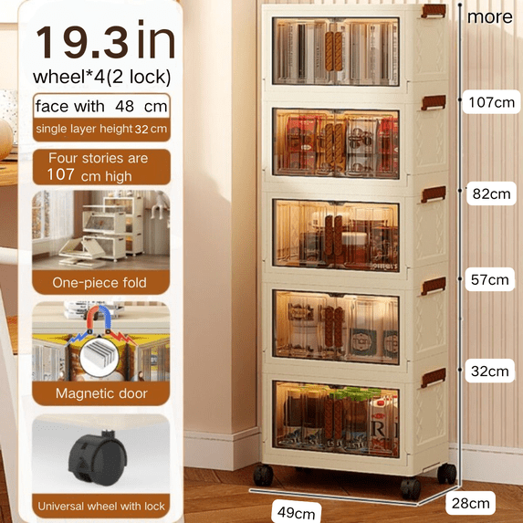 Jiarui 3 Tier Stackable Plastic Storage Bins with Lids, Collapsible Plastic Drawer Closet Organizers with Wheels