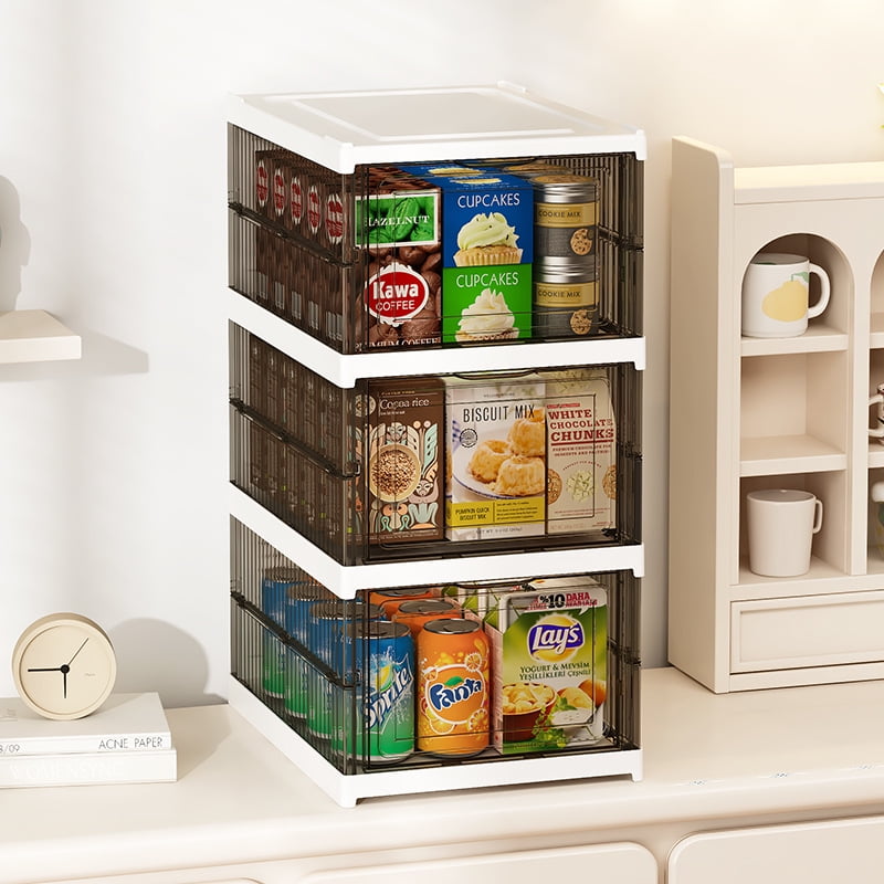 Jiarui Clear Shoe Organizer Box 3Tier Foldable Shoe Rack, Fit Size 12