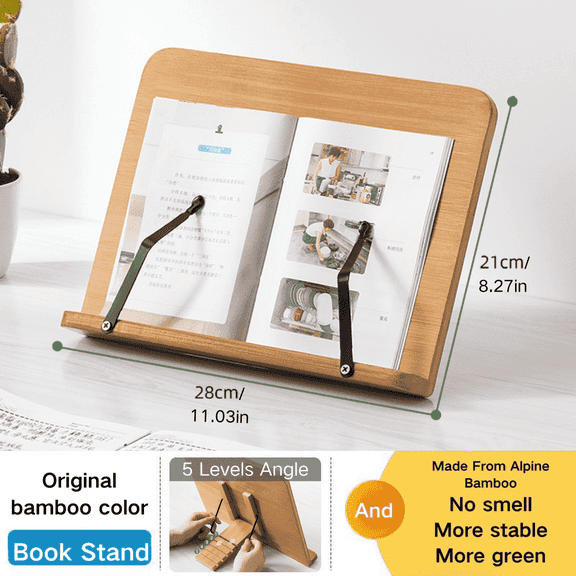 TXRUME Desk Book Stand for Reading and Cooking, 11.03"x8.27" and 5 Levels Angle Adjustable, Hands Free Foldable Cookbook Stand Book Holder for Thick Book (Yellow)