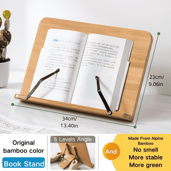 TXRUME Desk Book Stand for Reading and Cooking, 13.39"x9.06" and 5 Levels Angle Adjustable, Hands Free Foldable Cookbook Stand Book Holder for Thick Book (Yellow)