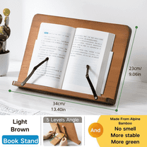 TXRUME Desk Book Stand for Reading and Cooking, 13.39"x9.06" and 5 Levels Angle Adjustable, Hands Free Foldable Cookbook Stand Book Holder for Thick Book (Brown)