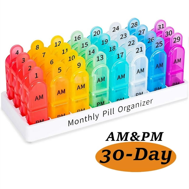Jiarui Monthly Pill Organizer 2 Times a Day, 30 Day / One Month Pill
