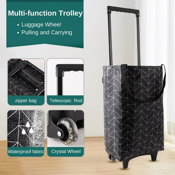 Jiarui Portable Collapsible Shopping Cart with Wheels,Portable Grocery Trolley Tote Bag Telescoping Cart