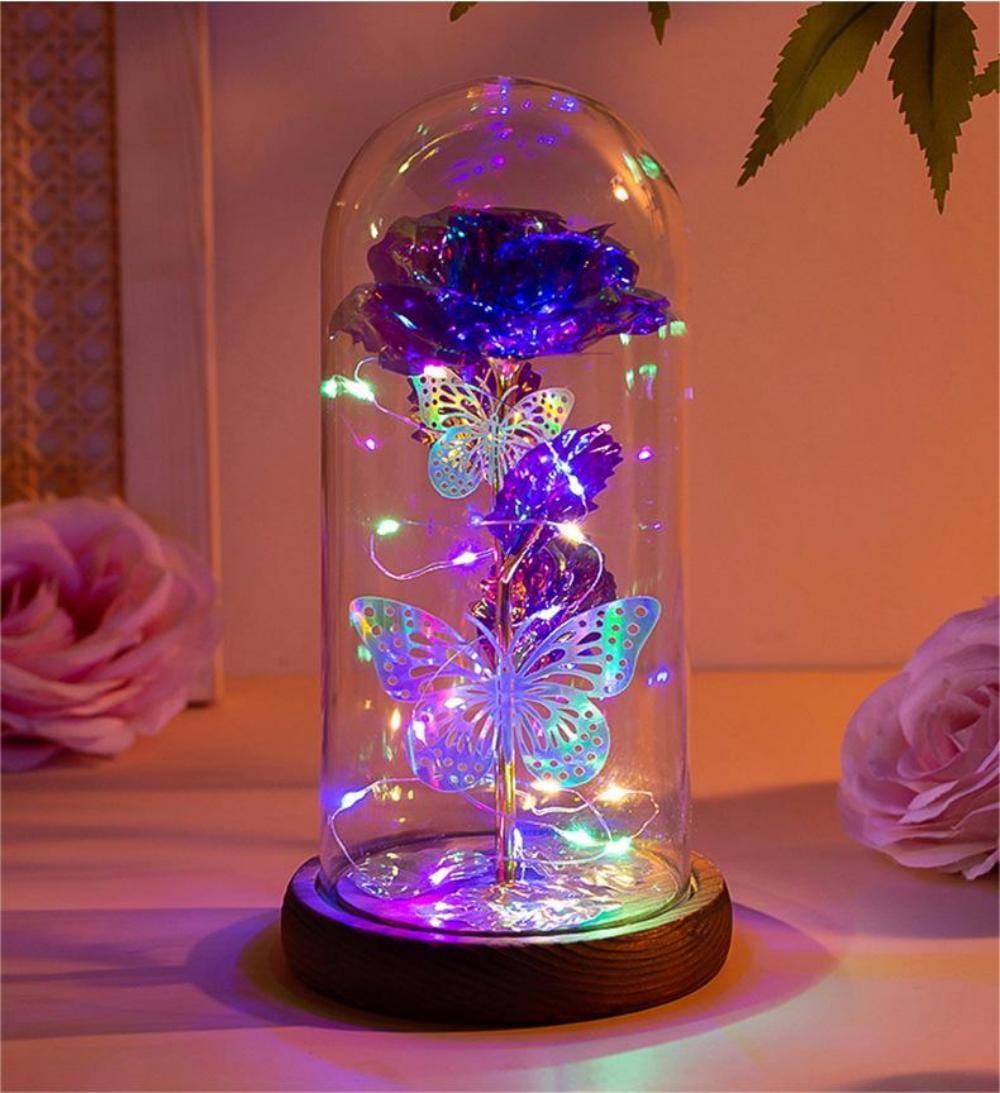 FTCBJJA Preserved Rose Flower Qixi Galaxy Butterfly Purple Flower Gifts, Valentine's Day,Birthday Anniversary Wedding Gift