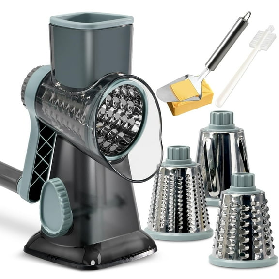 Jiarui Rotary Cheese Grater with Handle Vegetable Cheese Shredder Slicer Grater for Kitchen 3 Changeable Blades for Cheese Potato Zucchini Nuts Chocolate - Gray