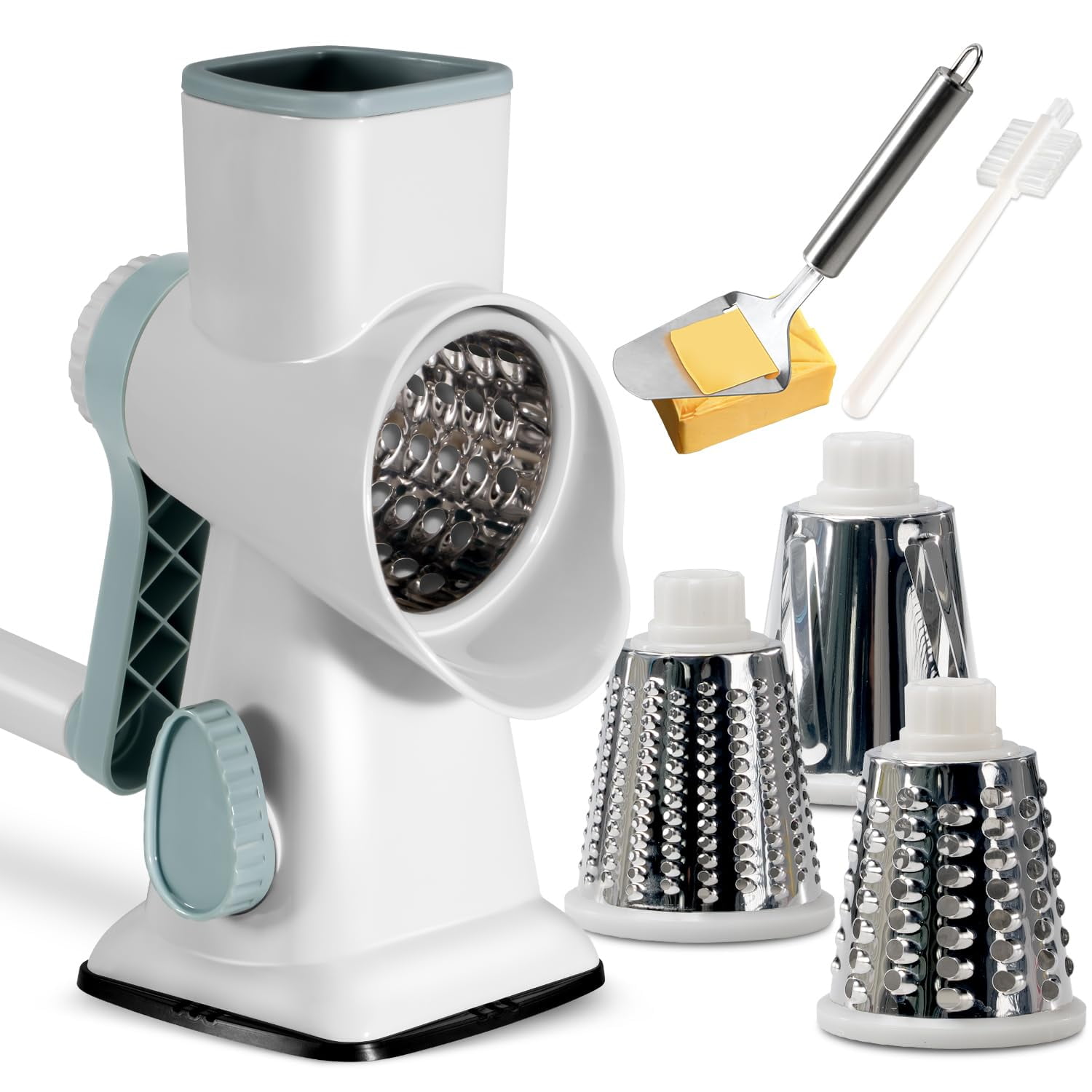 Jiarui Rotary Cheese Grater with Handle Vegetable Cheese Shredder Slicer Grater for Kitchen 3 Changeable Blades for Cheese Potato Zucchini Nuts Chocolate -White - Walmart.com