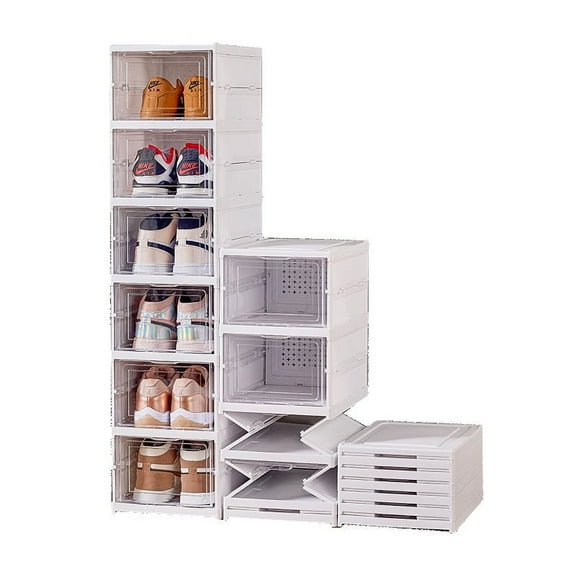 Jiarui Shoe Organizer Box 3-Tier Foldable Shoe Rack, Fit Size 12, No Assembly Stackable , Universal Shoe Storage Boxes