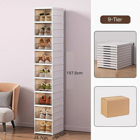 Jiarui Shoe Storage Box 9-Tier Foldable Organizer Boxes, Shoe Storage Bins, No Assembly Stackable