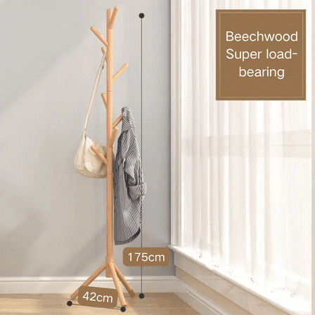 Jiarui Sturdy Wooden Coat Tree with 8 Hooks, Beechwood Coat Rack Freestanding Hanging Jackets Sweater Bag Wigs, Hat Stand Used in Bedroom/Office/Entryway, White