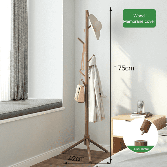 Jiarui Sturdy Wooden Coat Tree with 8 Hooks, Coat Rack Freestanding Hanging Jackets Sweater Bag Wigs, Hat Stand Used in Bedroom/Office/Entryway, Brown