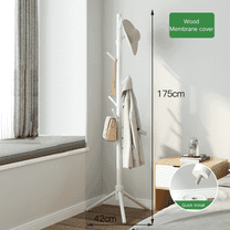 Jiarui Sturdy Wooden Coat Tree with 8 Hooks, Coat Rack Freestanding Hanging Jackets Sweater Bag Wigs, Hat Stand Used in Bedroom/Office/Entryway, White