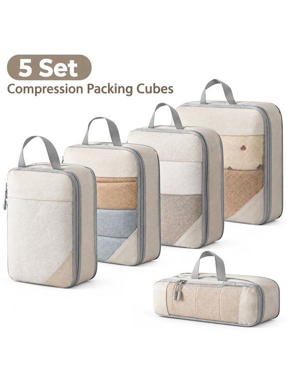 Compression Packing Cubes Lightweight Durable Suitcase Organizer Bags 5 Set