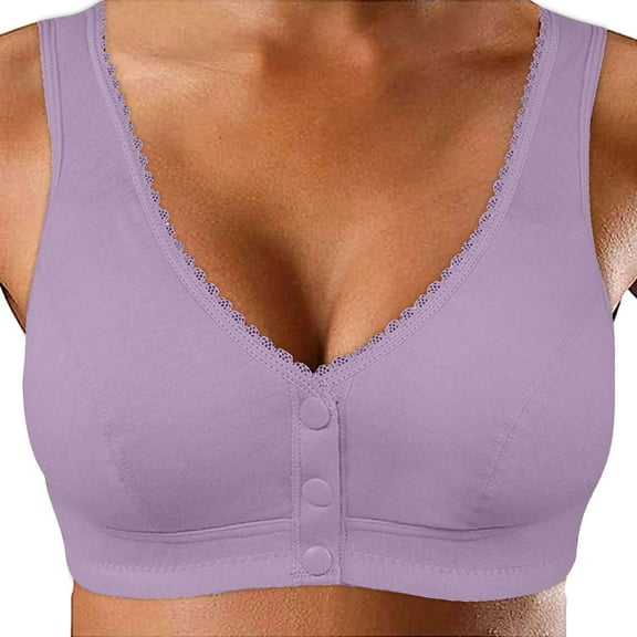 Jiaweic Glossy Lace Edge Front Buckle Soft Vest Style Bra for Women Comfortable Underwear for Middle and Elderly Individuals Grey,42