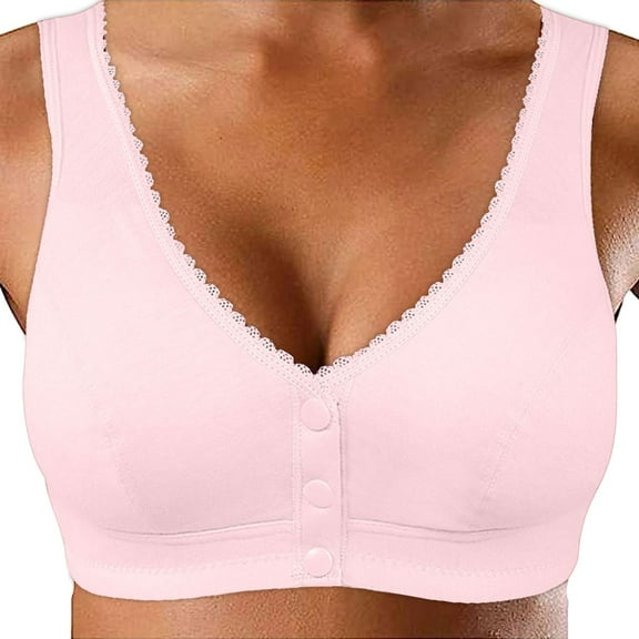 Jiaweic Glossy Lace Edge Front Buckle Soft Vest Style Bra for Women Comfortable Underwear for Middle and Elderly Individuals Pink,40
