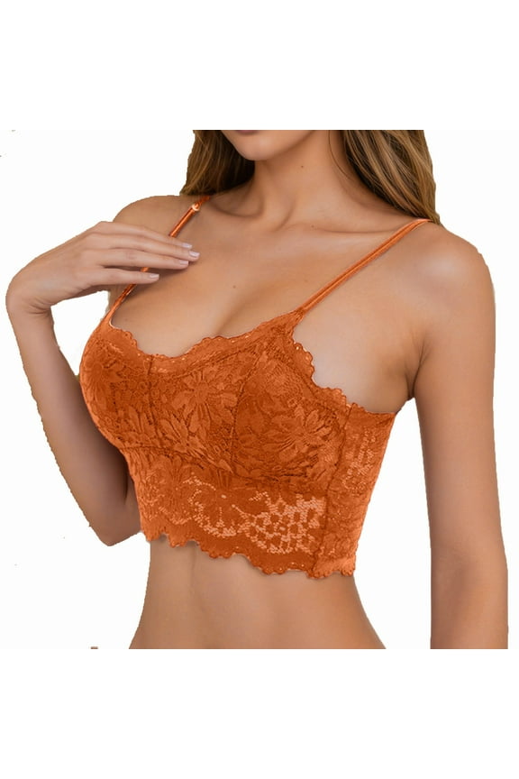 Ladies' Lace Wraparound Bra for Everyday Wear Seamless Comfortable Design Feminine Style Ideal Layering Bra for Various Outfits Orange,L