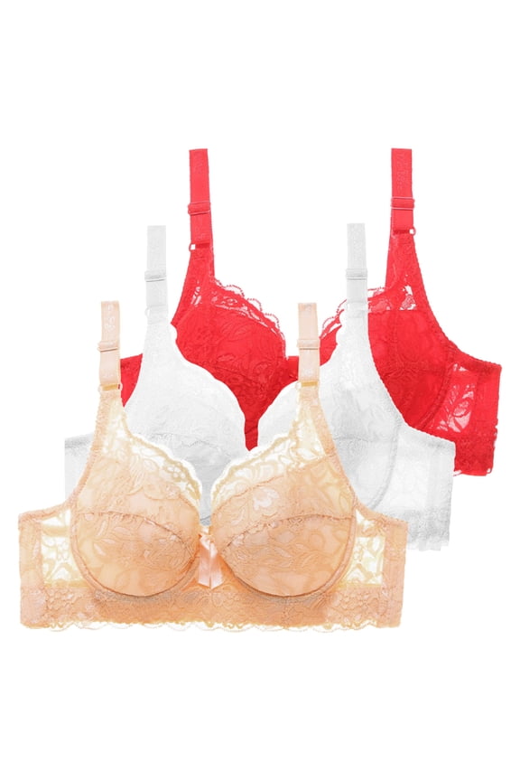 Pack Of 3 Women Bras With Underwire Push Up Style Luxe Bustier Sports Bra Set For Training And Everyday Wear 3PCS White,85D