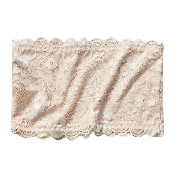 Jiaweic Strapless Lace Bandeau Bra for Women Padded Bralette Tube Top with Transparent Straps Comfortable Underwire- Design Beige,One Size