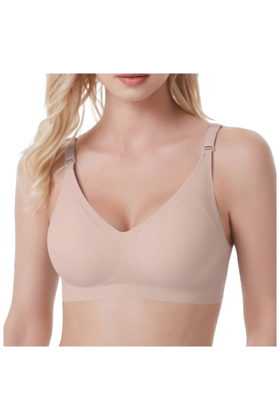 Women's Comfortable And Transparent Shoulder Strap Cordless Backless Spongeless With Convertible Straps for Support Beige,M