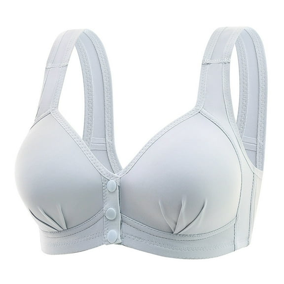 Jiaweic Women's Front Side Buckle Lace Edge Seamless Gathering Adjustment Yoga Sleep Large Bra for Movement and Comfort Grey,36