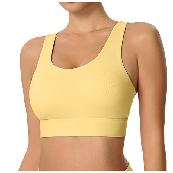 Jiaweic Women's Large Size Integrated High Strength Shockproof Sports Bra for Yoga Running and Fitness Yellow,XL
