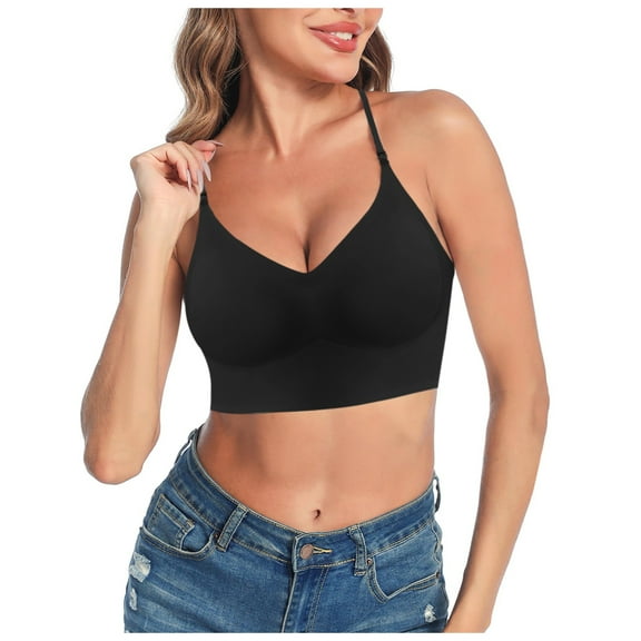 Jiaweic Women's Low Back Bra Wire U Shaped Backless Bra Convertible Spaghetti Strap Seamless Sleeping Bralette for Comfort and Style Black,S