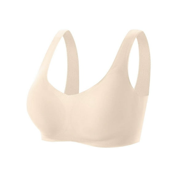 Jiaweic Women's Seamless Post Bra Featuring Comfortable Padded Inserts for Prosthetic Support Beige,M