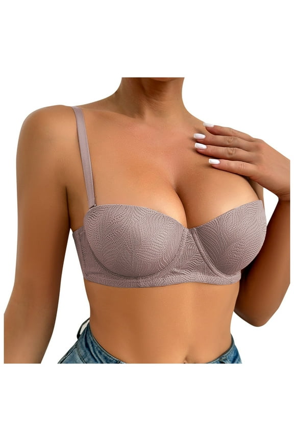 Women's Solid Color Push Up Bra with Underwire and Triple Back for Enhanced Lift and Comfort Light Purple,75C