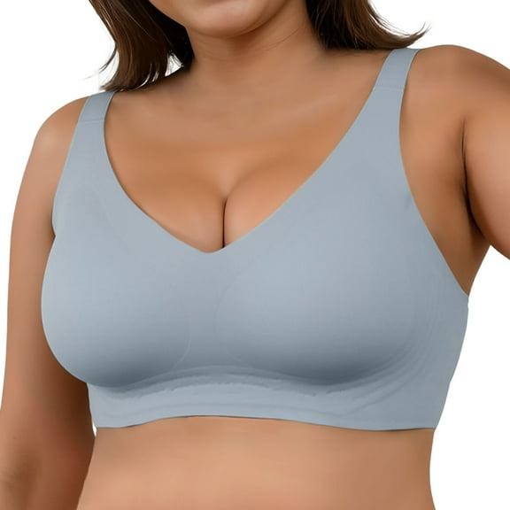 Jiaweic Women's Thin Seamless Vest Soft Bra for Large Chest with Small Half Fixed Cup and Breathable Design for Everyday Comfort Light Blue,M