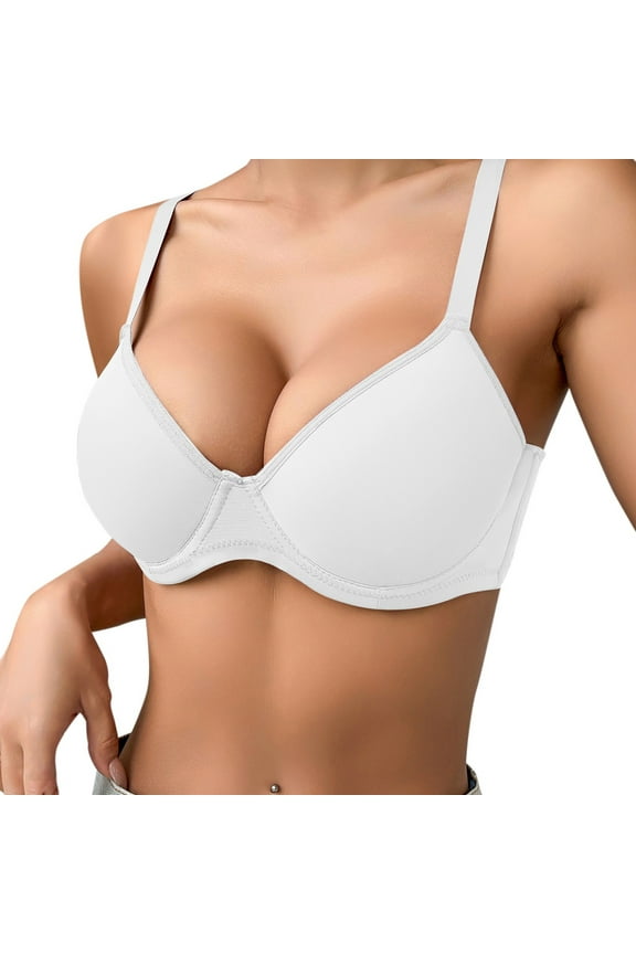 Women's Thin Solid Color Comfortable Breathable Push Up Bra With Underwire Triple Design for All-Day Support and Style White,80D