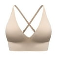 thumbnail image 1 of Jiaweic Women's V Neck Long Line Sports Bra with Adjustable Thin Straps and Padded Cups for Fitness and Yoga Workout Beige,M, 1 of 7
