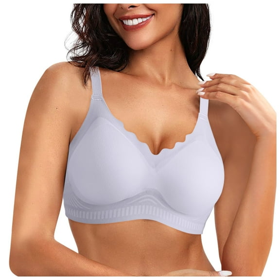 Jiaweic Womens Seamless Bras No Underwire Scalloped Push Up Bras Soft Wireless Comfort Bralettes Full Coverage Everyday Support Blue,M