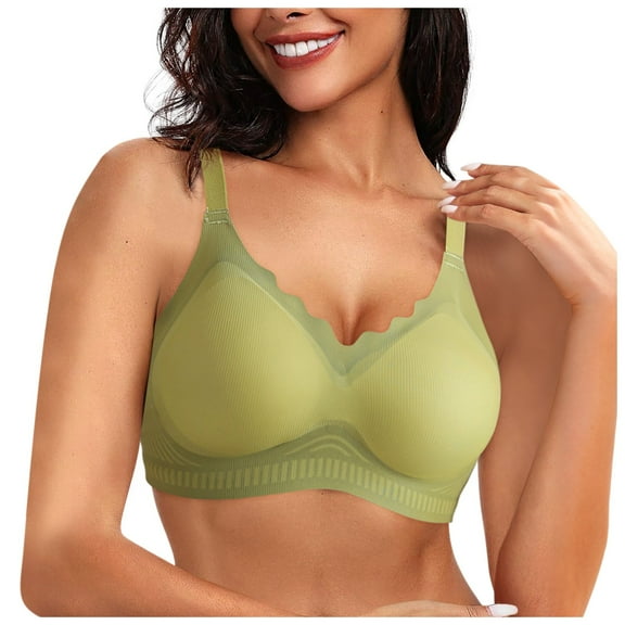 Jiaweic Womens Seamless Bras No Underwire Scalloped Push Up Bras Soft Wireless Comfort Bralettes Full Coverage Everyday Support Green,M