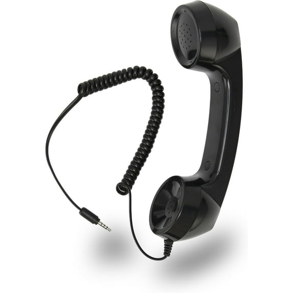 Jiawu Vintage Retro Telephone Handset, Cell Phone Receiver MIC Microphone Speaker for Cellphone, Smartphone and Computers, Old Telephone Headse with 3.5 mm Socket (Black)