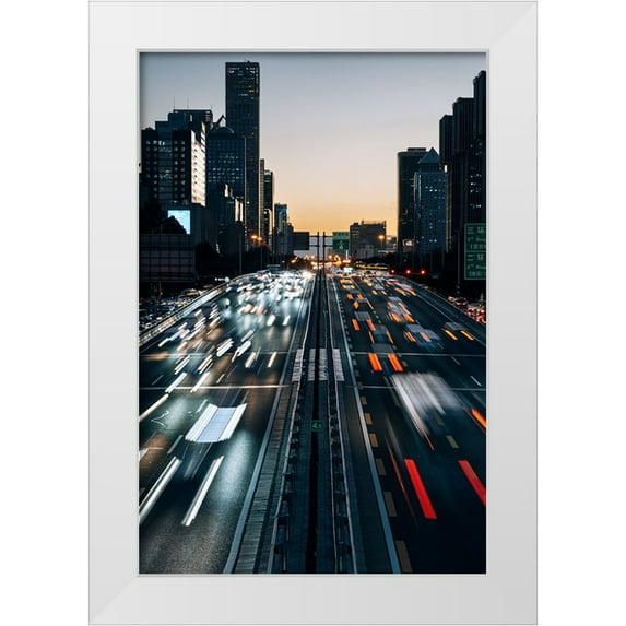 Jiaxingsong 13x18 White Modern Wood Framed Museum Art Print Titled - City At Dusk