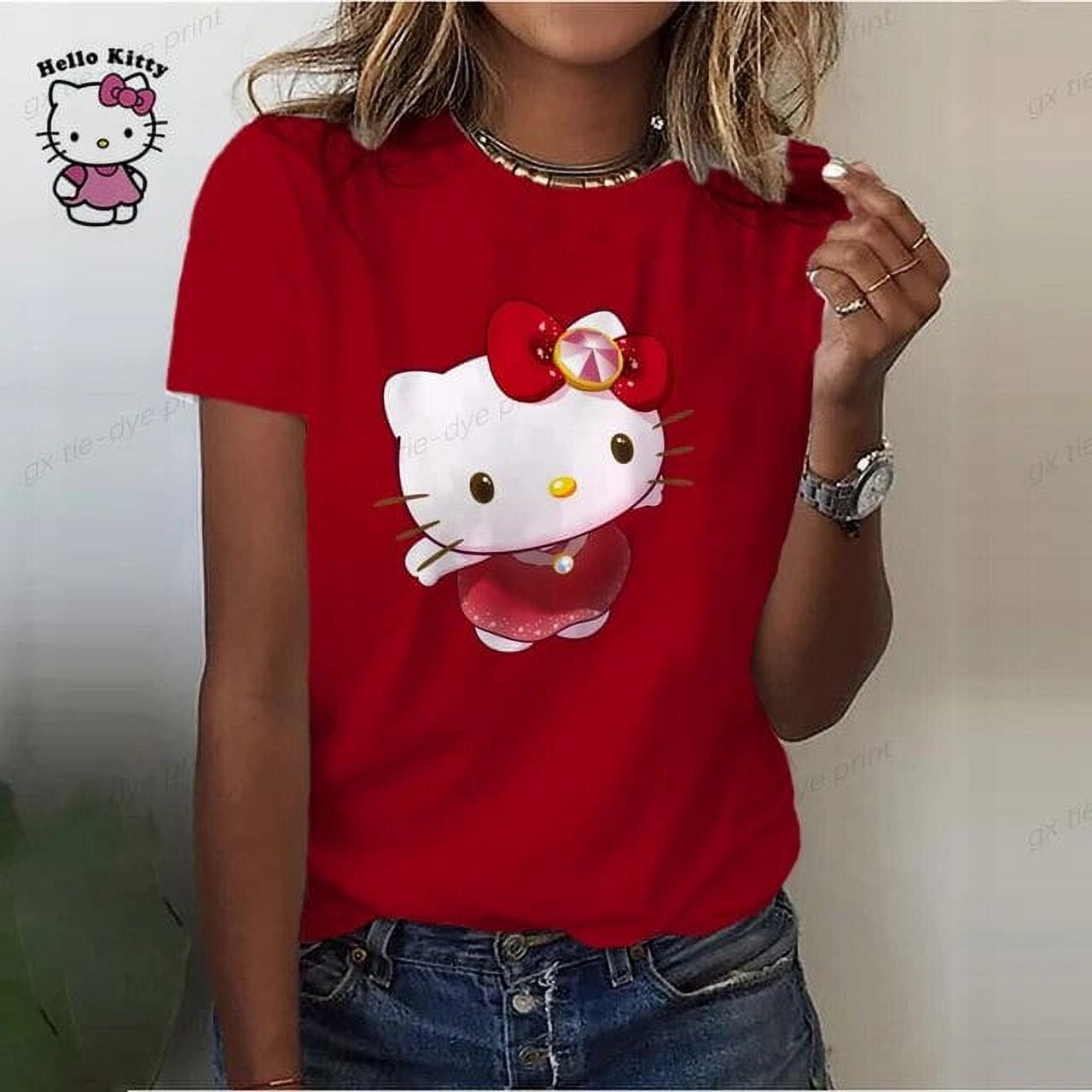 Jiayi 2024 Summer New Retro Women‘s T-shirt Fashion Hello Kitty 3D ...