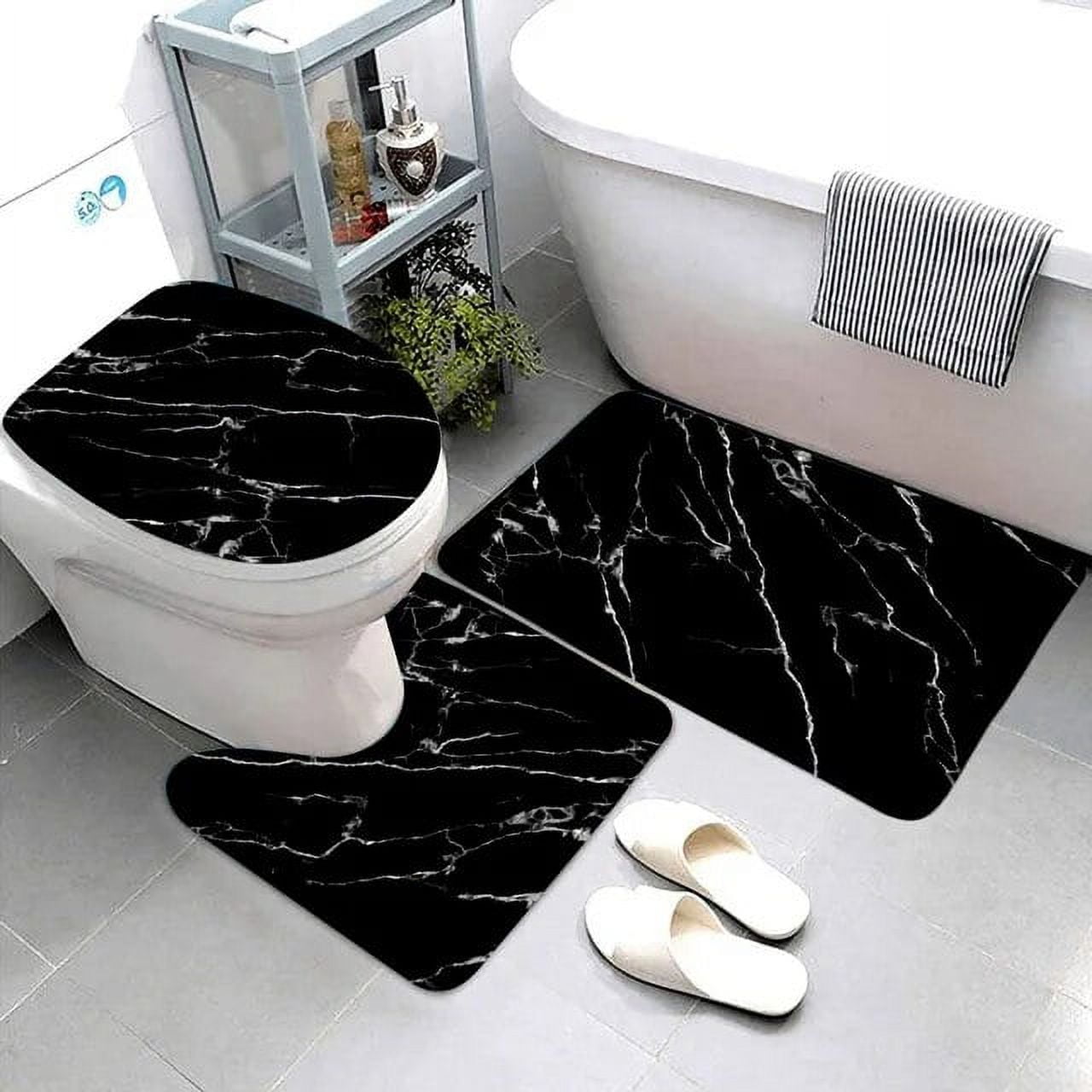 Jiayi 3pcs Sets Black Marble Bath Mats Gold Grey Lines Creative