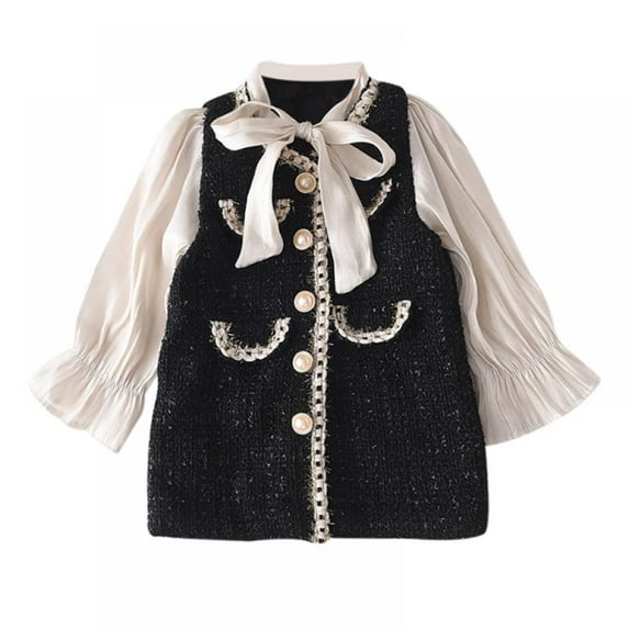 Jiayi Kids Girls Baby Dress Long Sleeve Bow Party Tweed Tutu Dresses Outfit