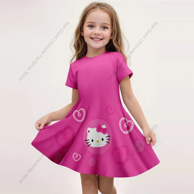 Jiayi MINISO Girls Summer Dress Cartoon Cute Hello Kitty Princess 3D ...