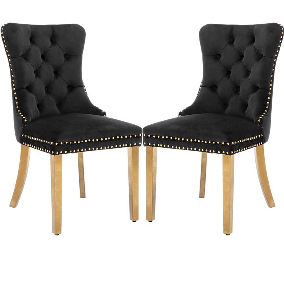 Jiayuan Song Nikki Collection Glam Adult Velvet Tufted Dining Side Chairs, Black (Set of 2)