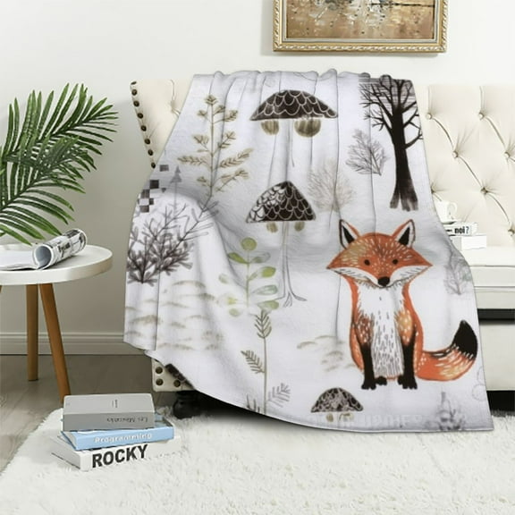 Jiayy Blanket for Boys Girls Soft Plush Minky Blanket with Double Layer Dotted Backing for Toddler with Forest Foxes Multicolor Printed